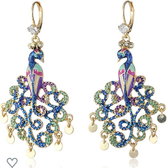 Betsey Johnson Jewelry - Betsey Johnson multi-colored peacock drop earrings